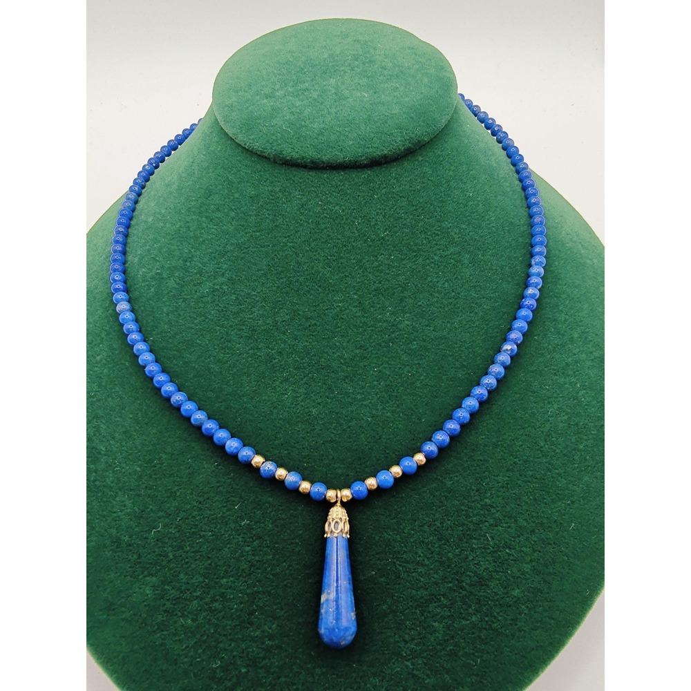 Vintage High-end Fine Gorgeous Lapis Lazuli 14k Gold necklace. Rare